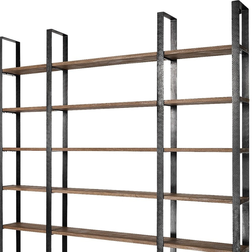 Brown Iron and Solid Wood Six Tier Bookcase HomeRoots