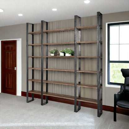 Brown Iron and Solid Wood Six Tier Bookcase HomeRoots