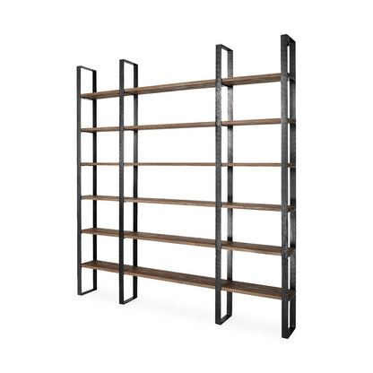 Brown Iron and Solid Wood Six Tier Bookcase HomeRoots
