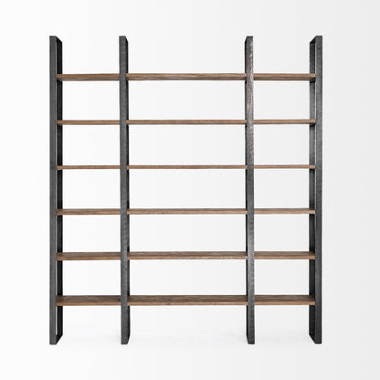Brown Iron and Solid Wood Six Tier Bookcase HomeRoots