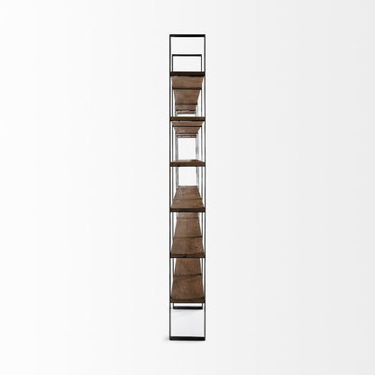 Brown Iron and Solid Wood Six Tier Bookcase HomeRoots