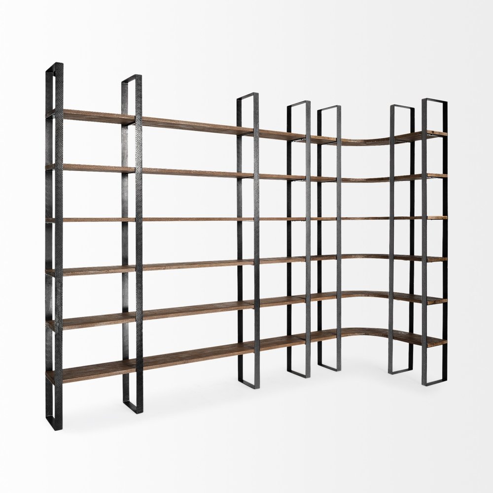 Brown Iron and Solid Wood Six Tier Bookcase HomeRoots
