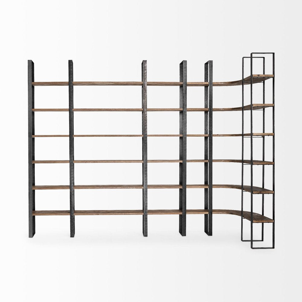 Brown Iron and Solid Wood Six Tier Bookcase HomeRoots