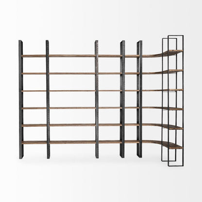 Brown Iron and Solid Wood Six Tier Bookcase HomeRoots