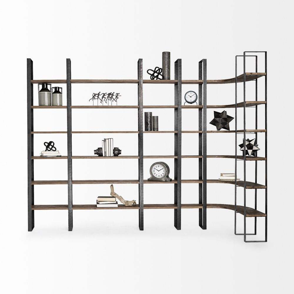 Brown Iron and Solid Wood Six Tier Bookcase HomeRoots