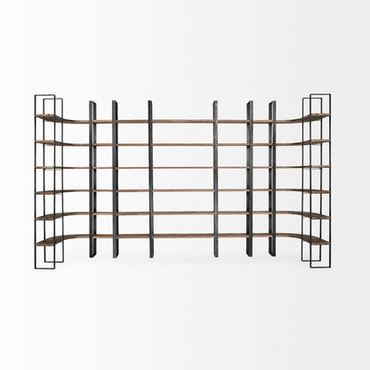 Brown Iron and Solid Wood Six Tier Bookcase HomeRoots