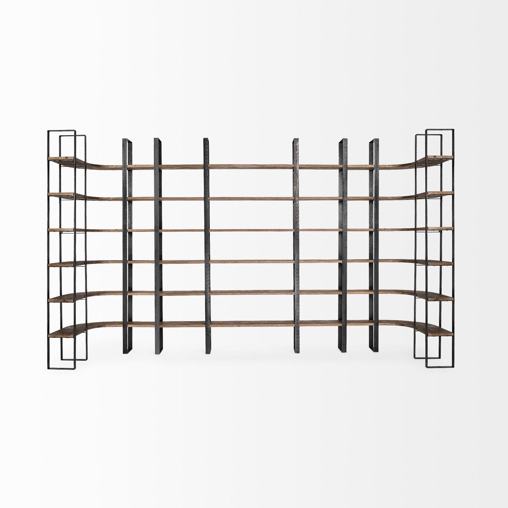 Brown Iron and Solid Wood Six Tier Bookcase HomeRoots