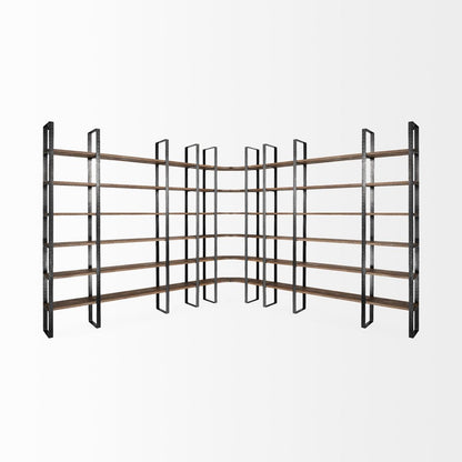 Brown Iron and Solid Wood Six Tier Bookcase HomeRoots