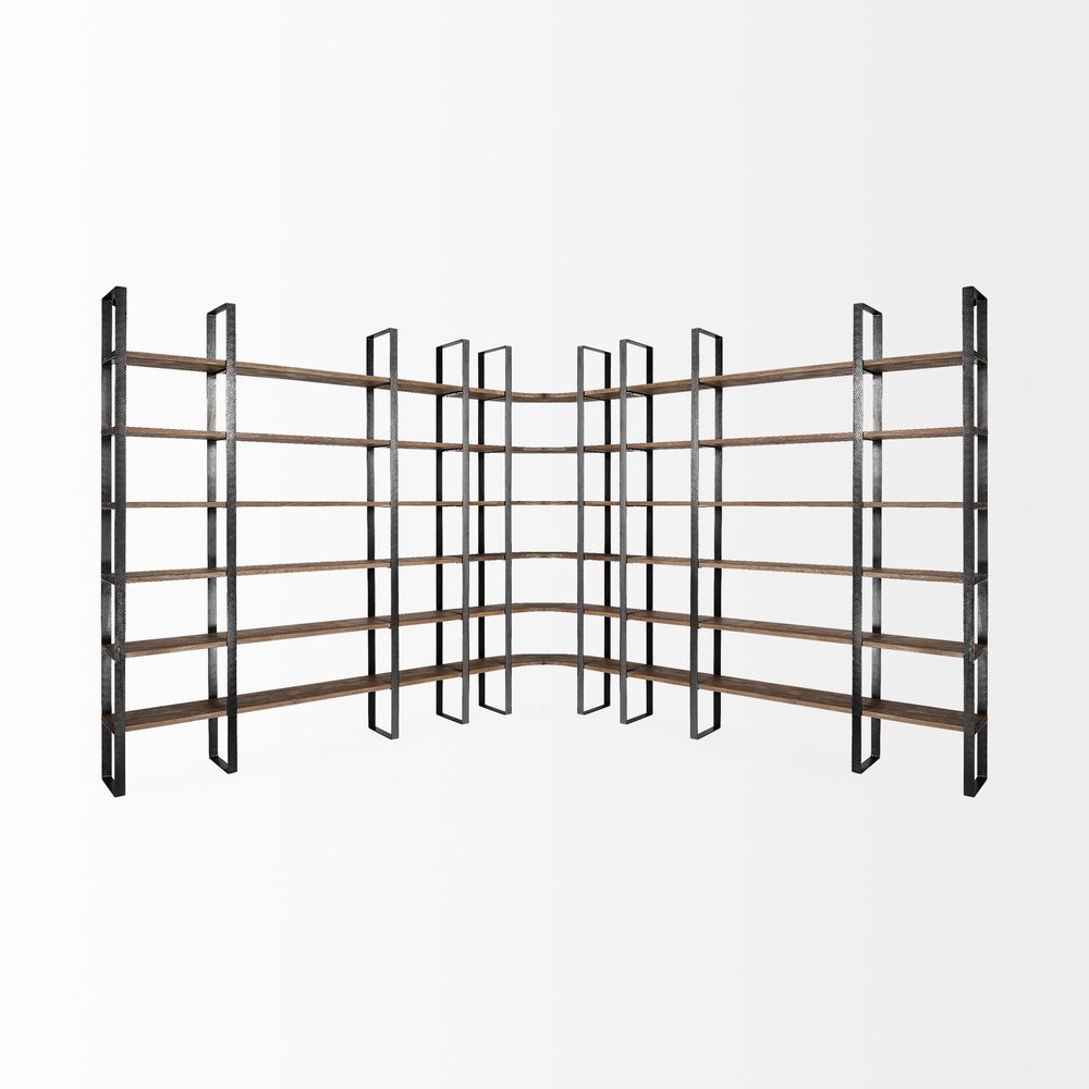 Brown Iron and Solid Wood Six Tier Bookcase HomeRoots
