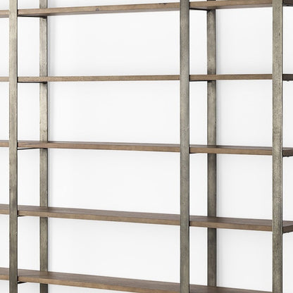 Brown Nickel and Solid Wood Six Tier Bookcase HomeRoots