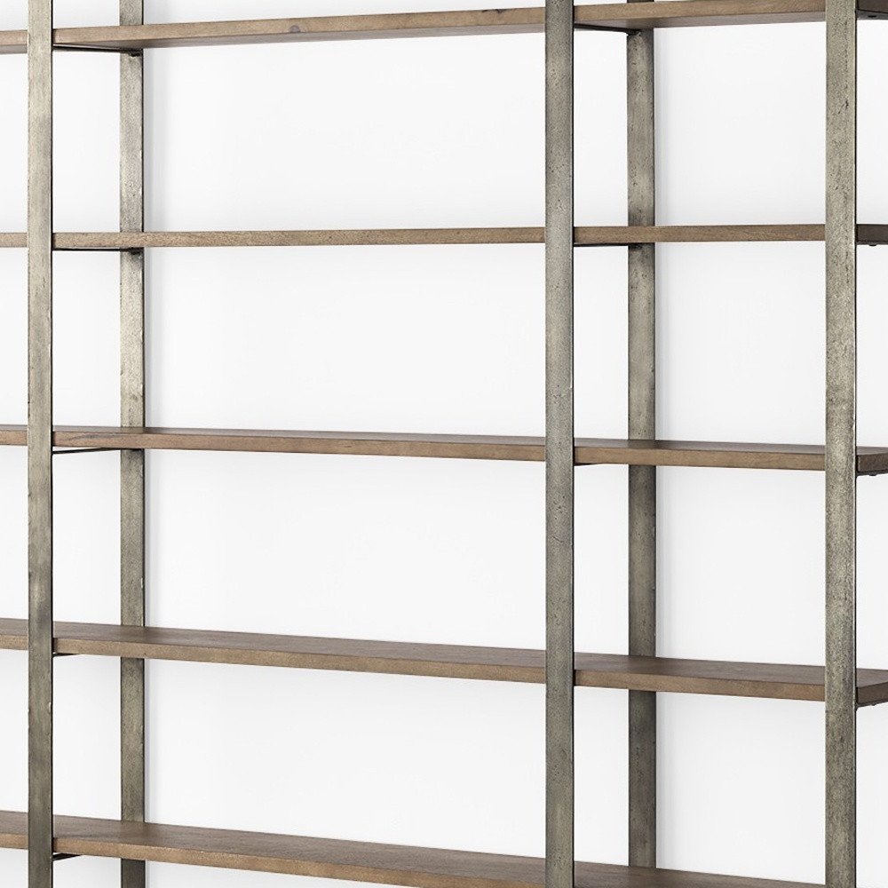 Brown Nickel and Solid Wood Six Tier Bookcase HomeRoots