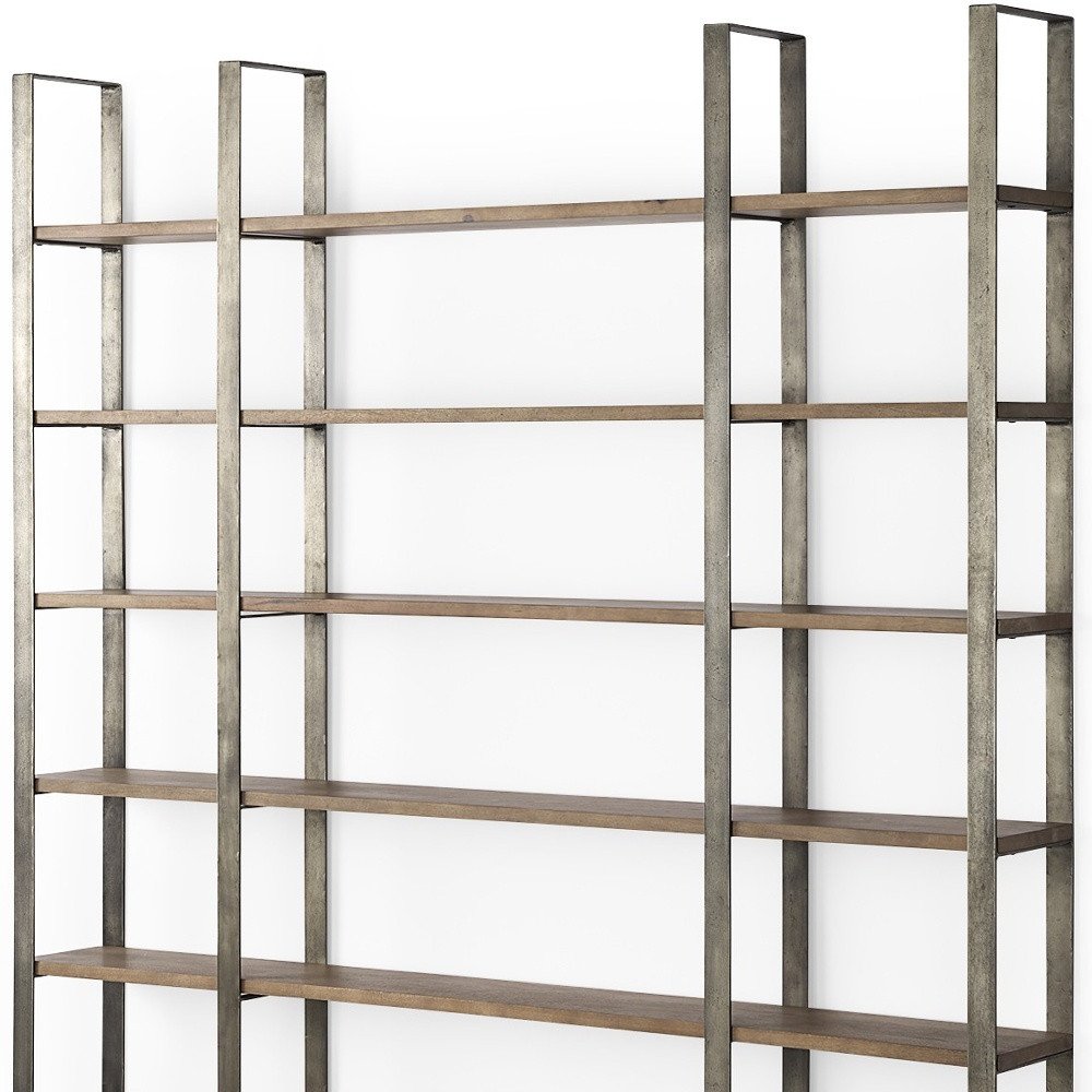 Brown Nickel and Solid Wood Six Tier Bookcase HomeRoots