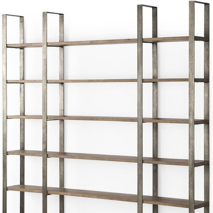 Brown Nickel and Solid Wood Six Tier Bookcase HomeRoots
