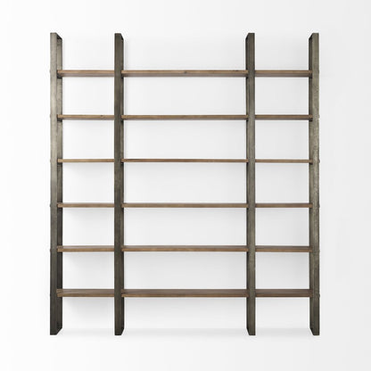Brown Nickel and Solid Wood Six Tier Bookcase HomeRoots