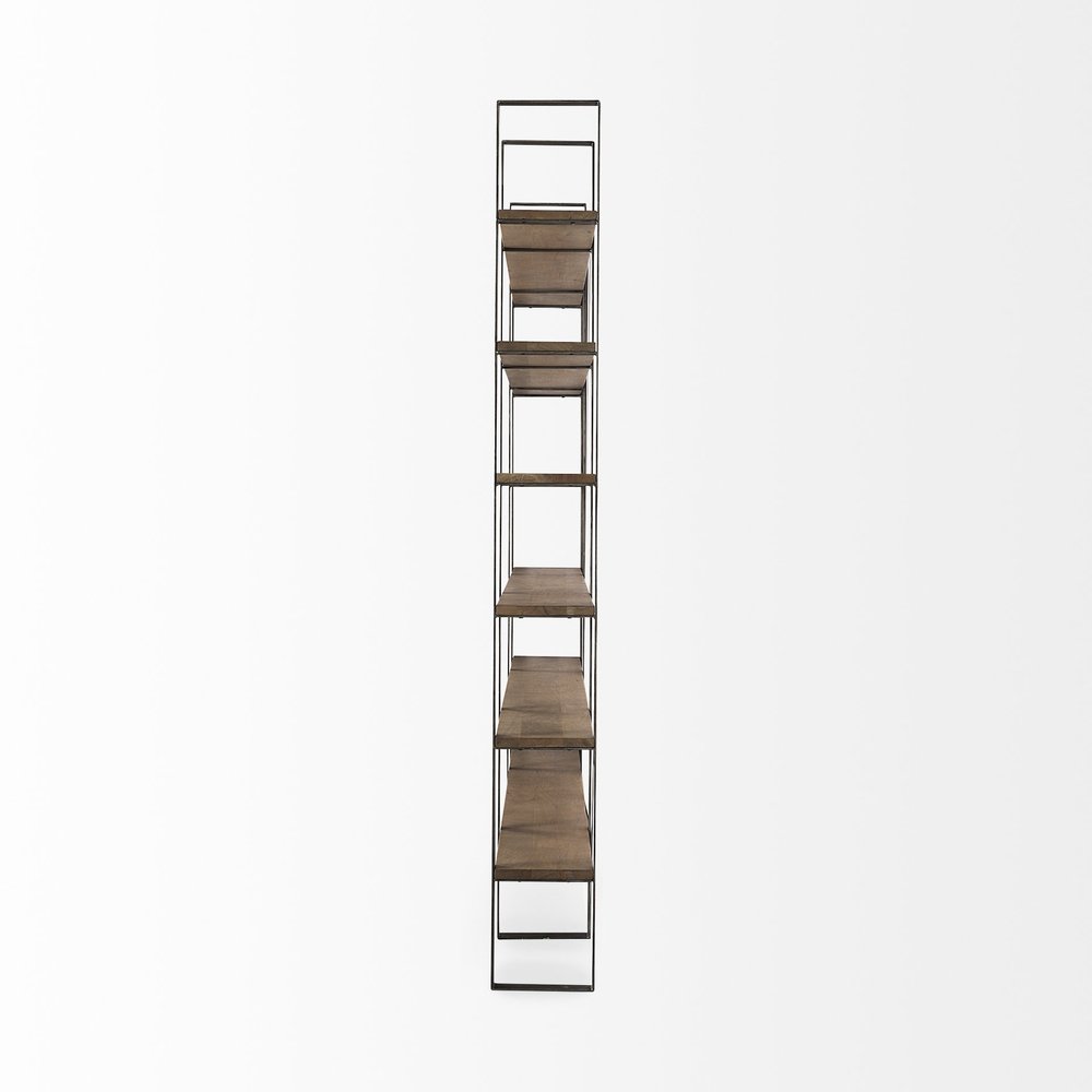 Brown Nickel and Solid Wood Six Tier Bookcase HomeRoots