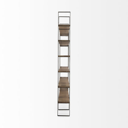 Brown Nickel and Solid Wood Six Tier Bookcase HomeRoots