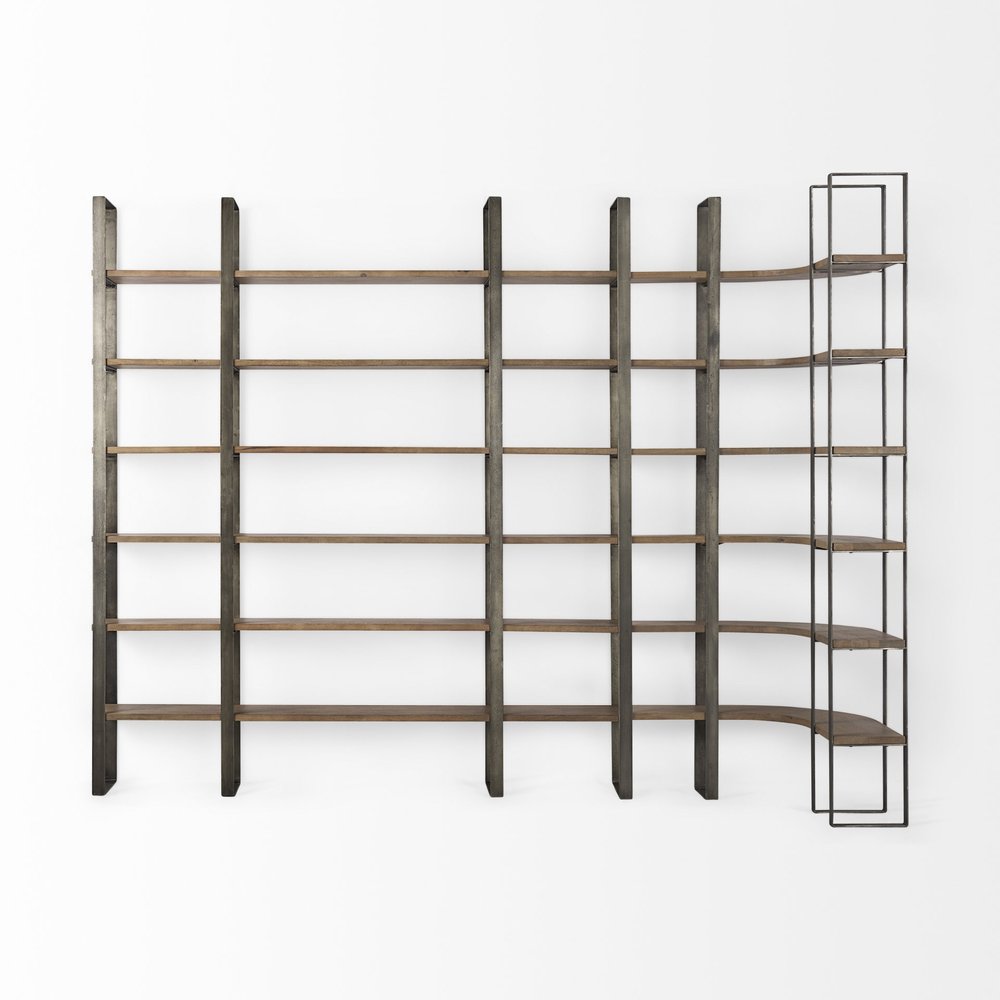 Brown Nickel and Solid Wood Six Tier Bookcase HomeRoots