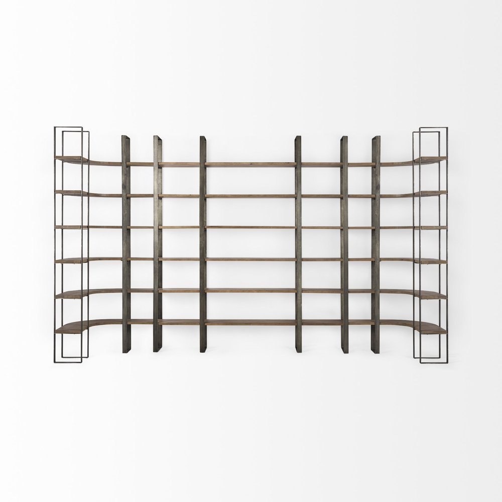 Brown Nickel and Solid Wood Six Tier Bookcase HomeRoots