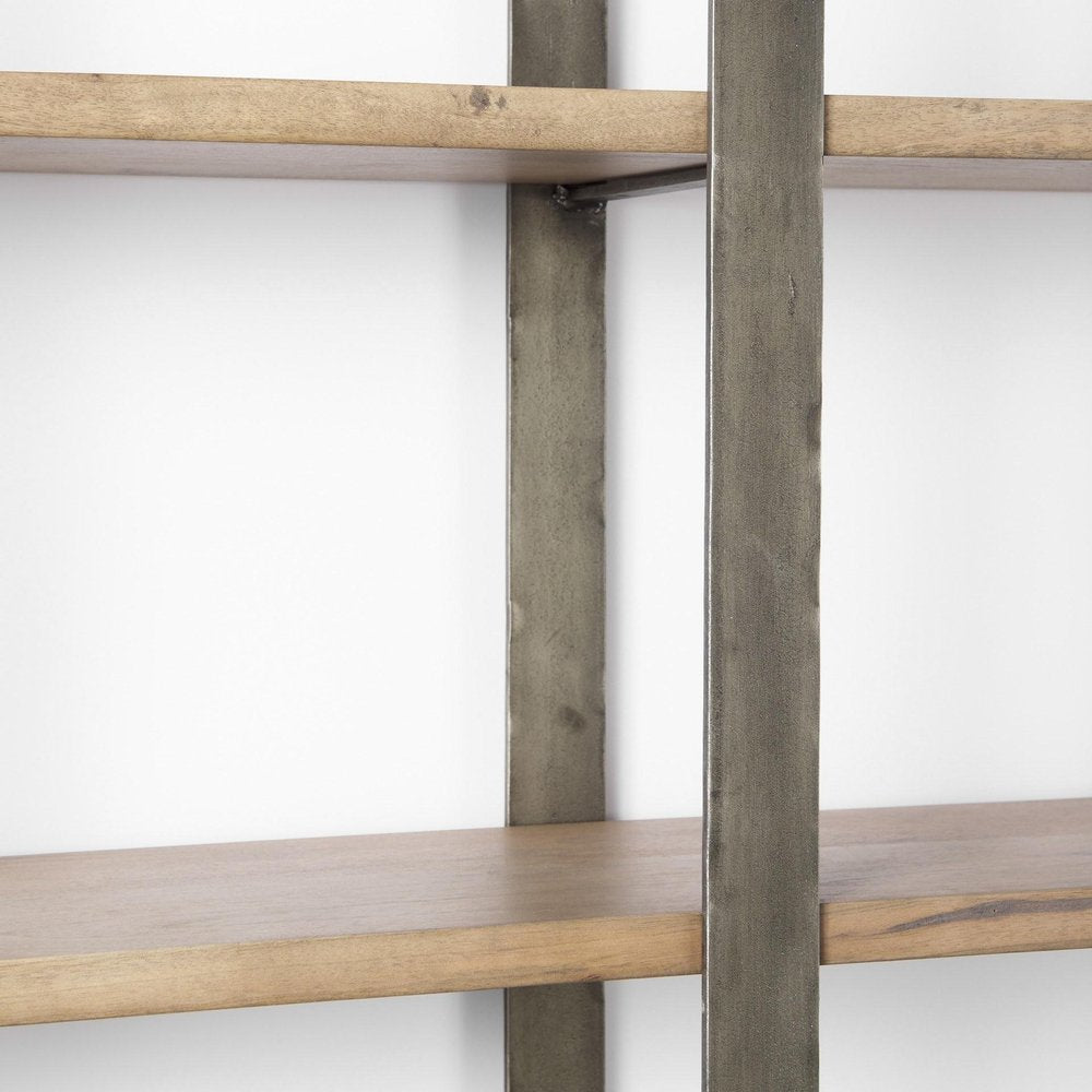 Brown Nickel and Solid Wood Six Tier Bookcase HomeRoots