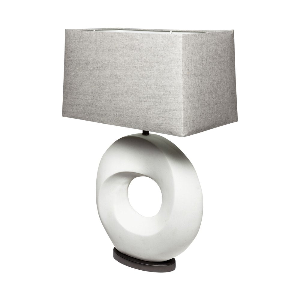 27" White Geometric Table Lamp With Gray Shade — view 1