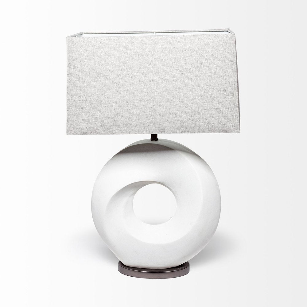 27" White Geometric Table Lamp With Gray Shade — view 2