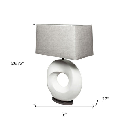 27" White Geometric Table Lamp With Gray Shade HomeRoots