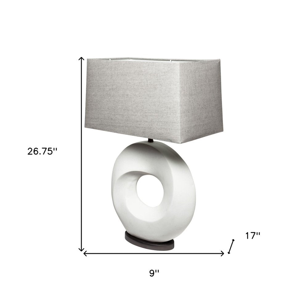27" White Geometric Table Lamp With Gray Shade — view 6