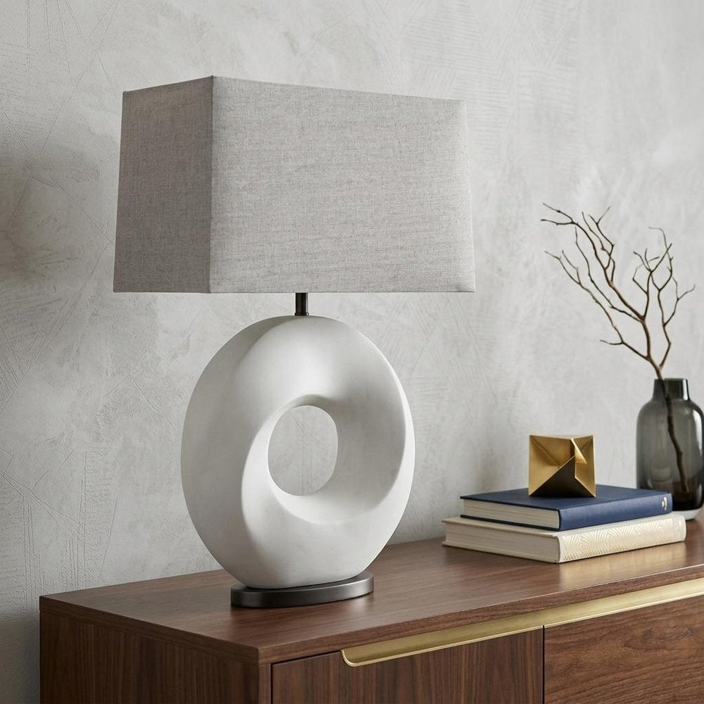 27" White Geometric Table Lamp With Gray Shade HomeRoots