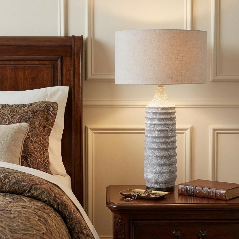 31" Gray Lamp Base LED With Beige Shade HomeRoots