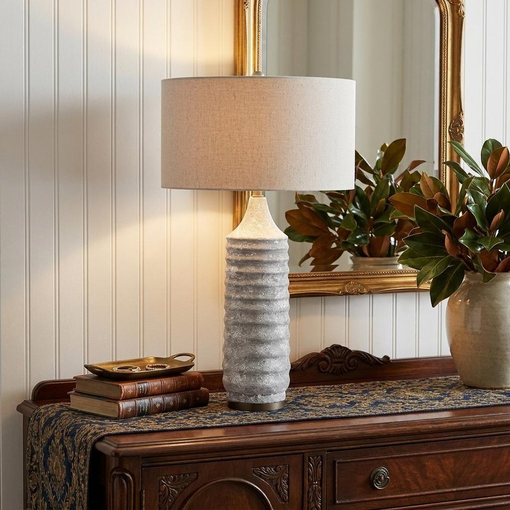 31" Gray Lamp Base LED With Beige Shade HomeRoots