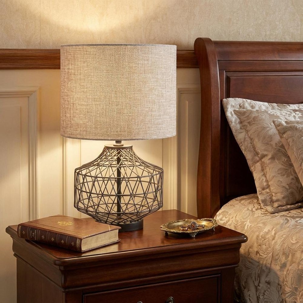 20" Black Lamp Base LED With Brown Shade HomeRoots