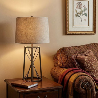 29" Bronze Lamp Base LED With Beige Shade HomeRoots
