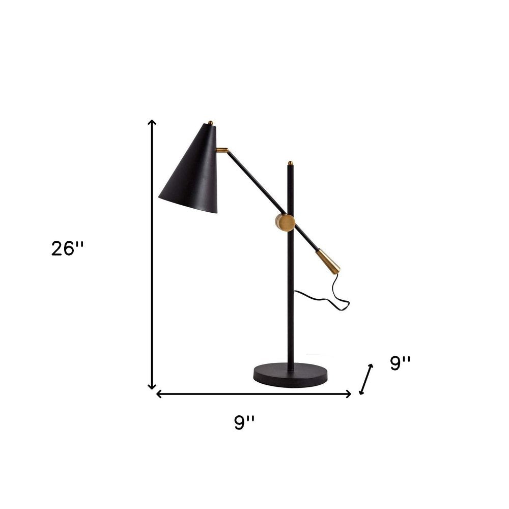 26" Black Metal Swing Arm With Black Cone Shade HomeRoots
