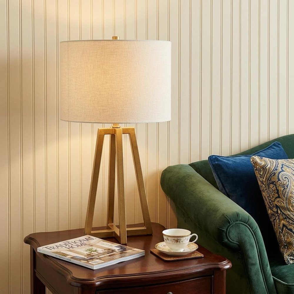 Metallic Gold Tone Geometric Table Lamp HomeRoots