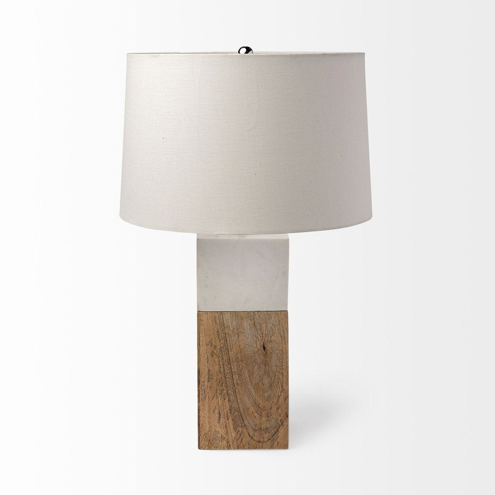 White Marble And Natural Wood Block Table Or Desk Lamp HomeRoots