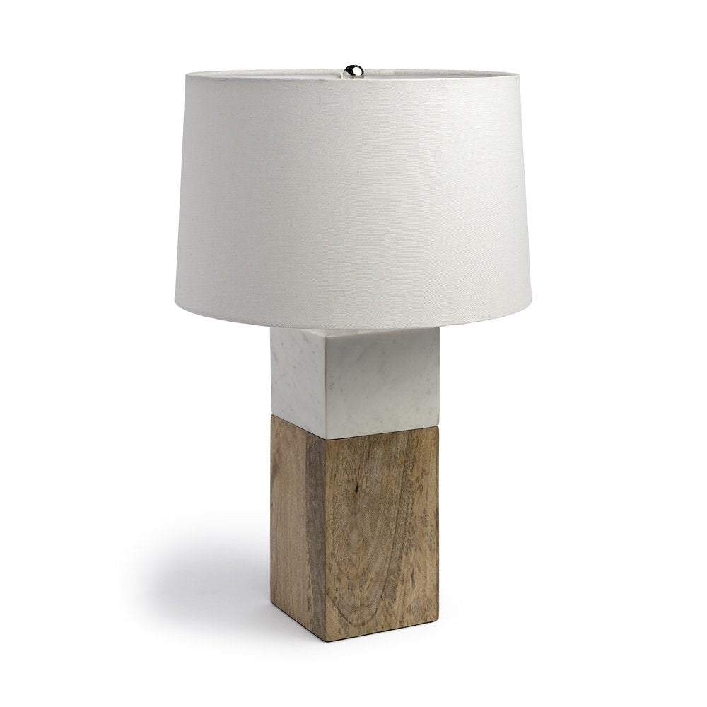 White Marble And Natural Wood Block Table Or Desk Lamp — view 7