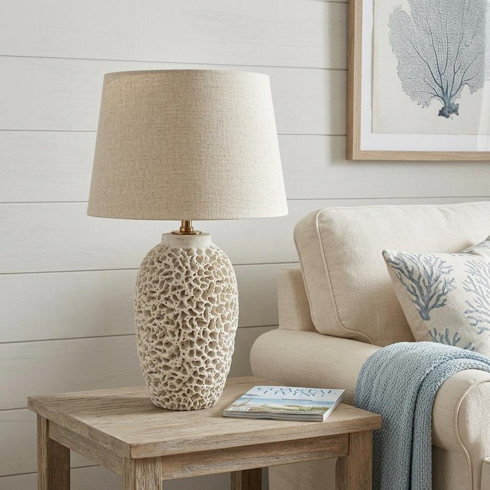 26" Beige Faux Coral Table Lamp With Empire Shade — view 7