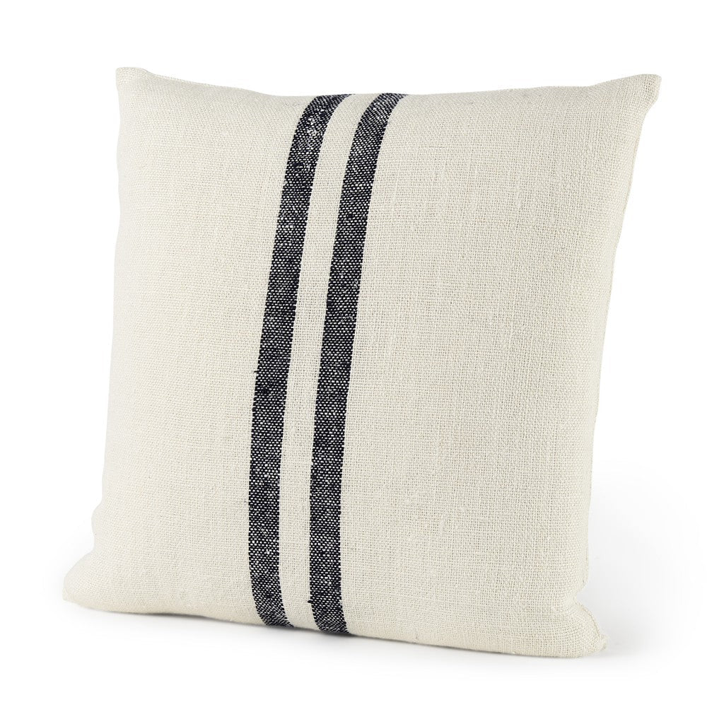 Beige And Central Blue Stripes Square Accent Pillow Cover FurniFindUSA
