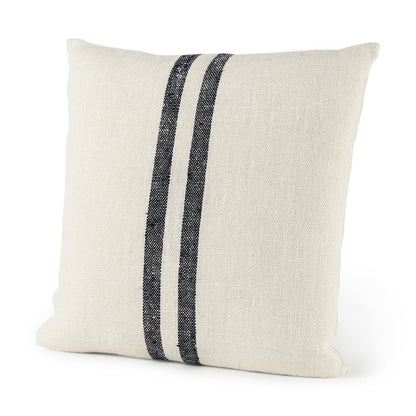 Beige And Central Blue Stripes Square Accent Pillow Cover FurniFindUSA