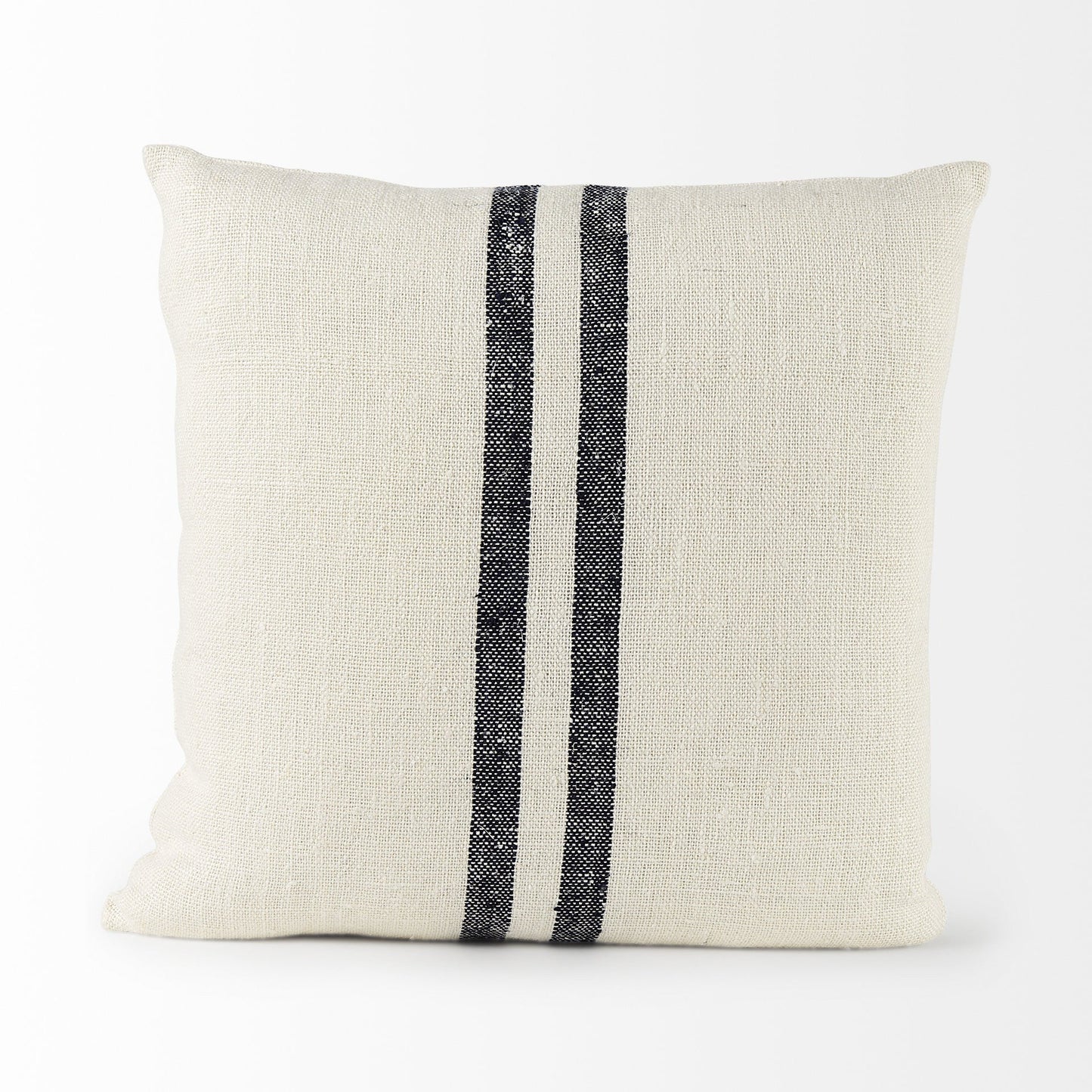 Beige And Central Blue Stripes Square Accent Pillow Cover FurniFindUSA