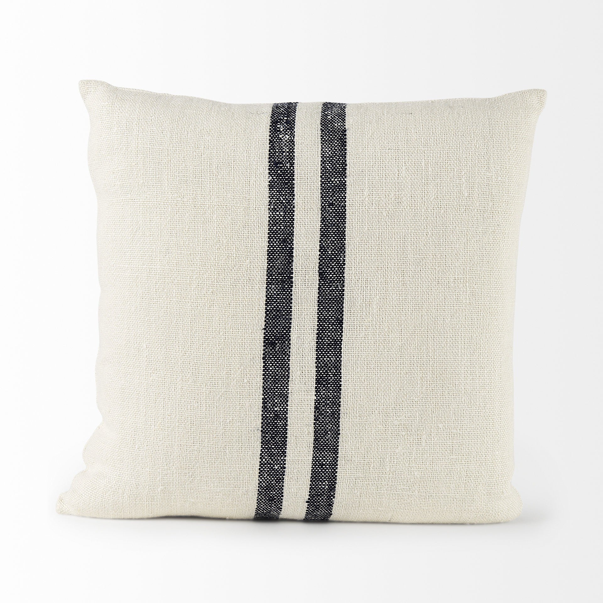 Beige And Central Blue Stripes Square Accent Pillow Cover FurniFindUSA