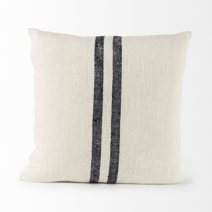 Beige And Central Blue Stripes Square Accent Pillow Cover FurniFindUSA