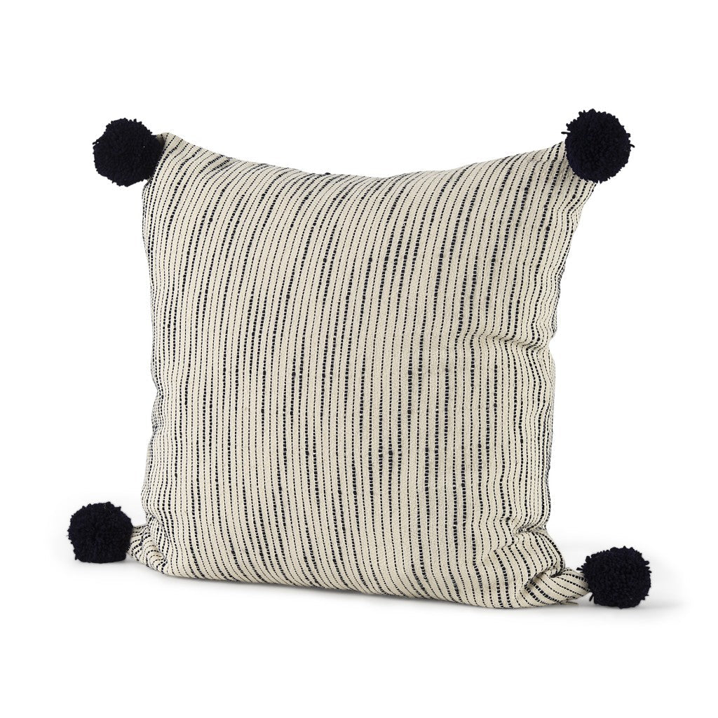 Beige And Midnight Pom Pom Square Accent Pillow Cover FurniFindUSA