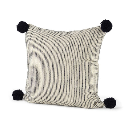 Beige And Midnight Pom Pom Square Accent Pillow Cover FurniFindUSA
