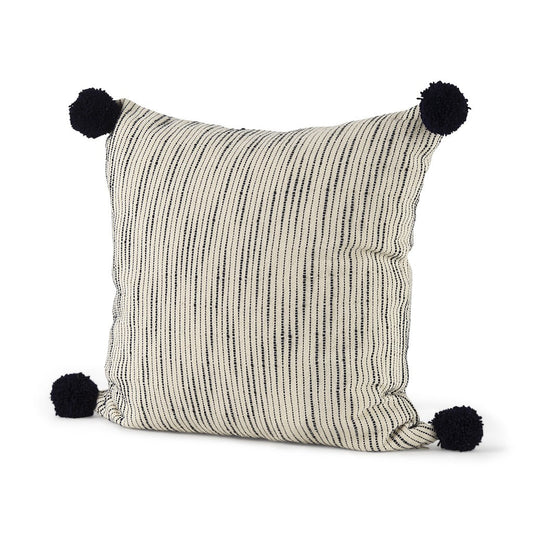 Beige And Midnight Pom Pom Square Accent Pillow Cover FurniFindUSA