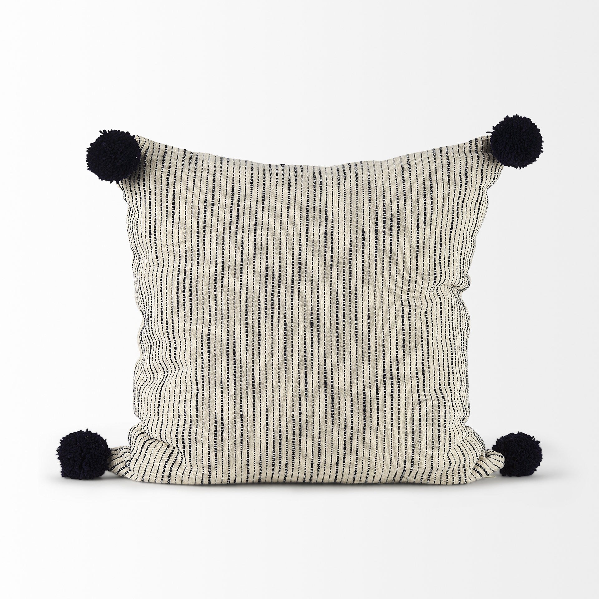 Beige And Midnight Pom Pom Square Accent Pillow Cover FurniFindUSA