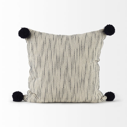 Beige And Midnight Pom Pom Square Accent Pillow Cover FurniFindUSA