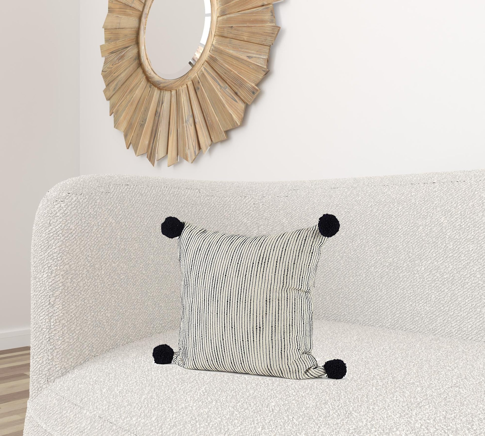 Beige And Midnight Pom Pom Square Accent Pillow Cover FurniFindUSA