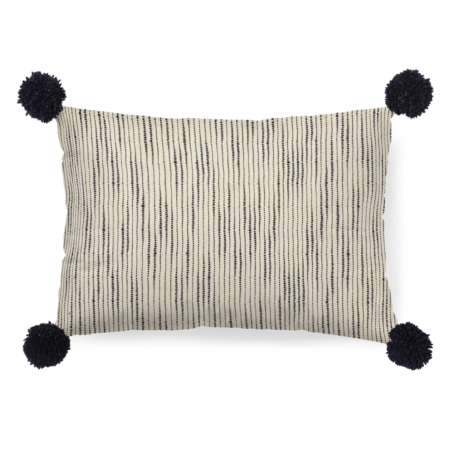 Beige And Midnight Pom Pom Lumbar Accent Pillow Cover FurniFindUSA