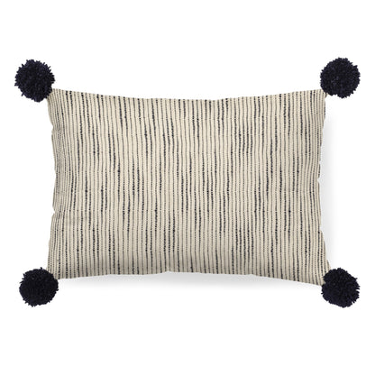 Beige And Midnight Pom Pom Lumbar Accent Pillow Cover FurniFindUSA